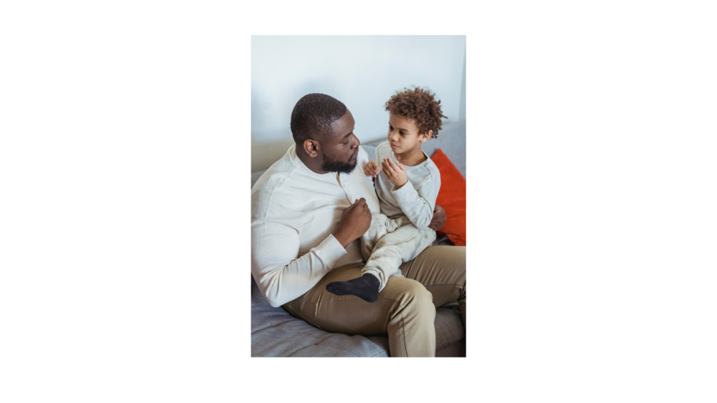 Dad talking to child